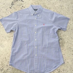 Ralph Lauren Blue and White Gingham Short Sleeve Button-Down Shirt